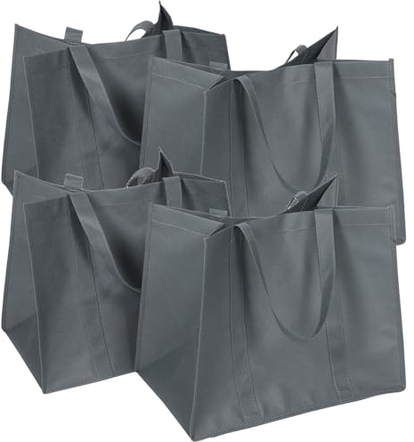 ELAYARD 4 Borse della Spesa Riutilizzabili Non Tessuto Grigio, Borse Tote Multiuso per Viaggi, Palestra e Shopping, Capacità Ampia e Manici Resistenti per Uso Quotidiano