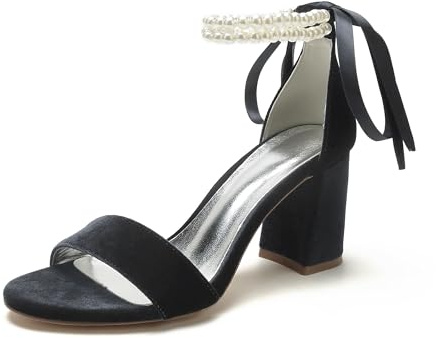 EICOFF Sandali con Tacco Grosso Cinturino alla Caviglia da Donna Décolleté da Sposa Tacco a Blocco Punta Aperta Scarpe per Matrimonio,Nero,40 EU