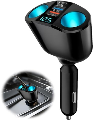 12v-24v Car Cigarette Lighter Splitter, PD 30W Dual Dual Usb Car Charger Multi Socket 66W 360 Degree Car Cigarette Lighter with LED Voltmeter Fast Charging for Vehicle Devices Smart Phones GPS
