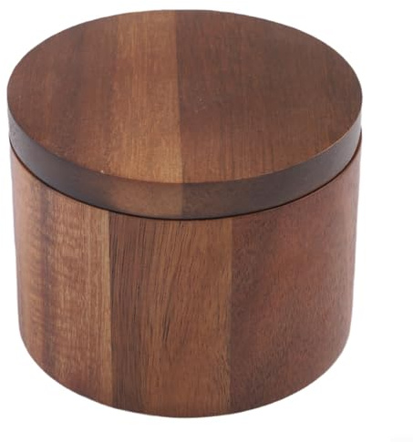 Salero de madera natural con tapa de cierre giratorio y ranura funcional para cuchara para un flujo de trabajo de cocina optimizado (marrón)