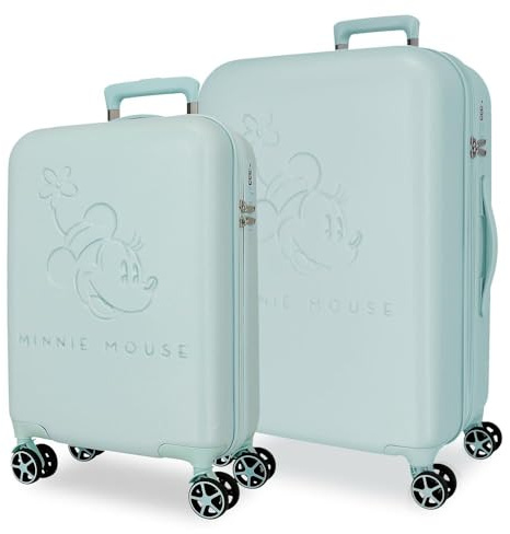Joumma Disney Traveling with Minnie Juego de Maletas Turquesa Azul 44x65x26 cm Rígida ABS Cierre de combinación Integrado 95L 5,8kg 4 Ruedas Dobles Equipaje de Mano