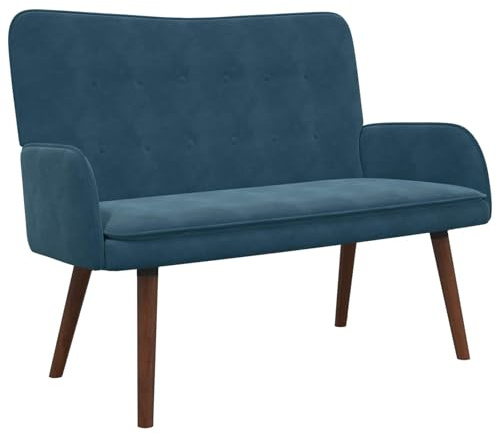 ULUYYUC Zweisitzer Sofa Blau 115 cm Samtsofa mit Metallrahmen und Holzfüßen, Modernes Polstersofa 2-Sitzer Couch mit Paneel-Armlehnen für Wohnzimmer Schlafzimmer und Büro