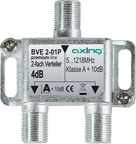 Axing BVE 2-01P 2-fach Verteiler Kabelfernsehen CATV Multimedia DVB-T2 Klasse A+, 10dB, 5-1218 MHz metall