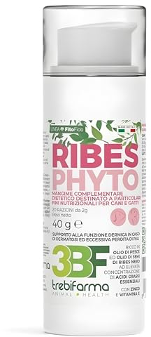 Trebifarma Ribesphyto per Cani e Gatti – Mangime Complementare Supporto Cute e Pelo – Con Oli Naturali di Ribes Nero, Enotera, Borragine, Pesce, Zinco e Vitamina E – Flacone Airless da 40 g