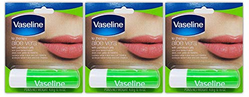 Vaseline Lip Therapy Aloe Vera | Lip Balm with Petroleum Jelly for providing your Lips with Ultimate Hydration and Essential Moisture to treat Chapped, Dry, Peeling, or Cracked Lips; 0.16 Oz (3 Pack)