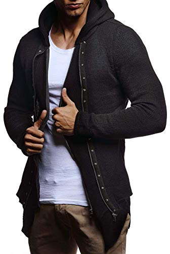 Leif Nelson herr cardigan Slim Fit män jacka med huva modern huva pullover-sweatjacka huvtröja LN20744