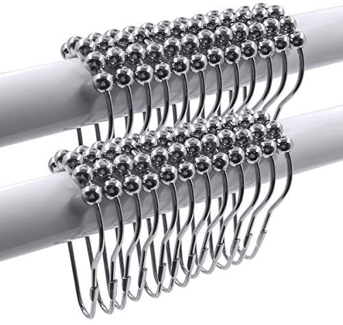 ULABLE 24 Stück Duschvorhang-Haken, Edelstahl poliert Chrom Duschvorhangringe, Silber