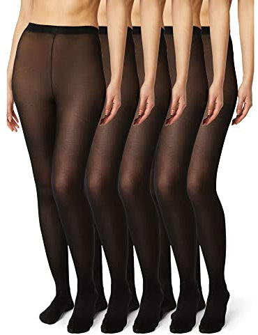 FM London Lot de 5 paires de collants pour femme Tights Femme, Noir, M