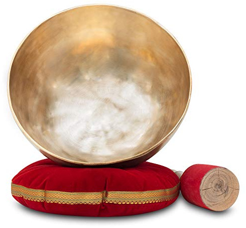 XDrum Therapeutic Klangschale Ton C groß Komplett Set, Gestimmt auf Ton C | Handgehämmerte Klangschale für Wurzelchakra (Muladhara), Harmonisiert die Energie und unterstützt Blockadenlösung, Kissen