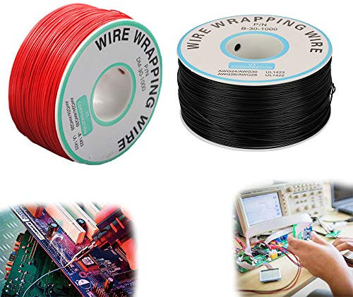 Câble Électrique AWG 30, 250 Mètres (820 Pieds) Fil de Cuivre 0,25 mm (0,01 Po), Noir et Rouge, 250 M/Rouleau, 2 Rouleaux, Pour Soudure de Circuits Imprimés