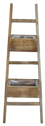 FRANK FLECHTWAREN Pflanzleiter Rustikal Leiter 41 x 110 cm, Pflanzkasten 24 x 13 x 12 cm, 30 x 13 x 12 cm, origineller Pflanzkasten