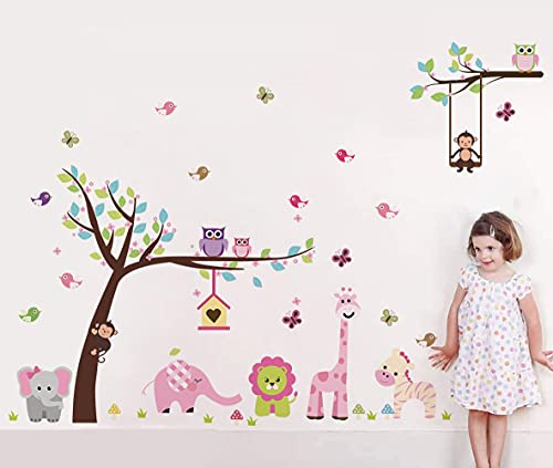 Runtoo Wandtattoo Dschungel Wandsticker Affe Elefant Baum Waldtiere Wandaufkleber Kinderzimmer Babyzimmer