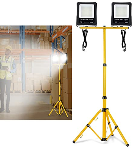 YRHome LED Fluter Baustrahler Flutlicht 2x 100W Kaltweiß Warmweiß Wasserdicht IP66 Arbeitsscheinwerfer Scheinwerfer mit Stativ und 3M Kabel Außenbereich Garten Garage