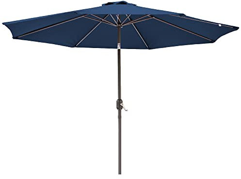 Green Bay 2.5M 2.7M 3M Round Aluminium Garden Parasol Sun Shade Patio Outdoor Umbrella Canopy Crank Tilt Mechanism (2.7M, Blue)