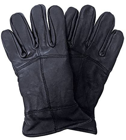 THMO Herren Thinsulate Lederhandschuhe für Winter Winddicht Outdoor Fleece Futter Handschuhe in Schwarz (M-L, Schwarz)