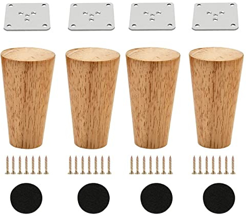 Alecutremy Wood 4 Inch Furniture Legs Set of 4 Round Solid Mid Century Couch Feet Replacement Legs for Sofa Dresser Cabinet Bed Ottoman Home DIY