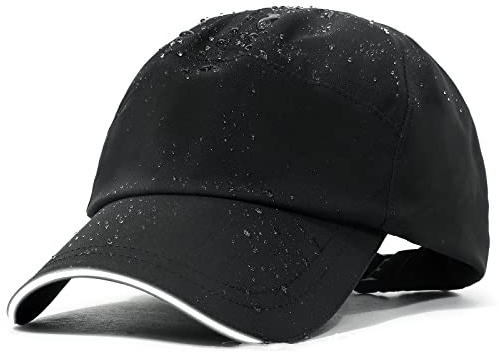 Mens Water-Resistant Baseball Cap Womens Rain Hat Foldable Outdoor Running Sun Fishing hat Black