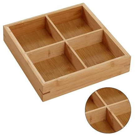 Plateau En Bois Divisé, Multi-Compartiments En Bois Pour Aliments, Plat De Service Rectangulaire, Plateau De Service Pour Plats Chauds, Restaurants, Assiette À Sushi (4 Compartiments)