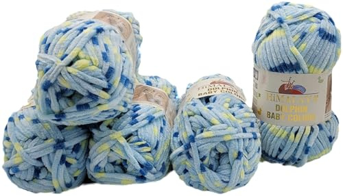 5 x 100 Gramm Himalaya Dolphin Baby Colors Strickwolle Babywolle Mehrfarbig, 500 Gramm Strickgarn super Bulky (hellblau blau gelb 80403)