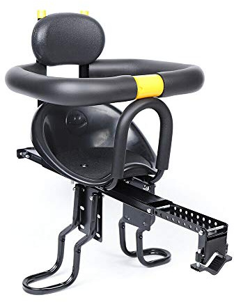 GMSLuu Kinderfahrradsitz komfortabel Fahrrad Kinder Sicherheit Kindersitz vorne Fahrradträger mit Handlauf und Pedal Für Kinder von 1-6 Jahren Schwarz