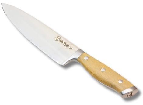 Westinghouse Professional Chef Knife 20cm, Dishwasher Safe 8 Inch Kitchen Knives, Premium Stainless Steel Blade and Ergonomic Handle for Precise Cutting and Chopping, Bamboo