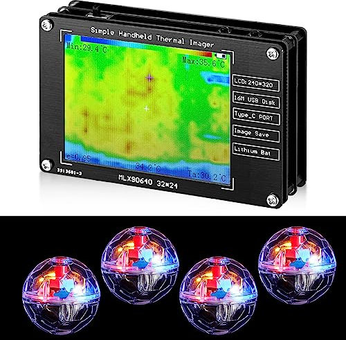 Kanayu - Lot de 1 caméra thermique infrarouge avec 4 boules de fantôme pour chasse au chat, équipement portable de chasse aux fantômes, caméra thermique LED avec lumière de mouvement pour chats et