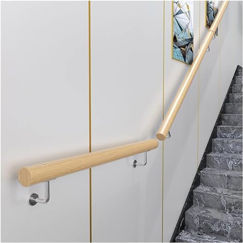 Holz-Handlauf Buche,Treppengeländer Innen,wandhandlauf Wand Treppe Mit Edelstahl Wandhalterungen,Rutschfestes Handläufe Haltegriff Stützgriff für Villen,Balkone,Flure,Wohnungen(Size:3.6ft/110cm)