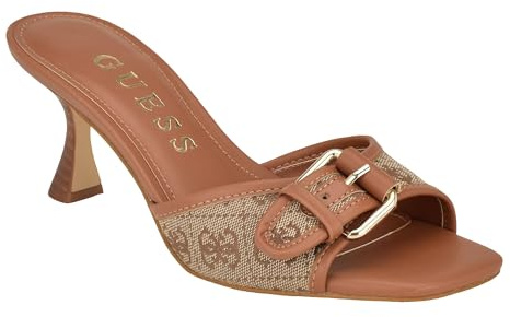 GUESS Damen Dista Sandale mit Absatz, Beige/Brown 210, 38.5 EU