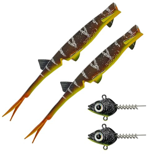 Senshu Pelaga Shad + Head Set - Vertikalköder für Großfisch - Realistisches Design, Natürliches Schwimmverhalten - Inkl. Jigkopf mit 3D-Augen