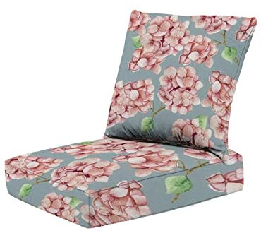 kissen, 2-teiliges Set mit tiefen Sitzkissen, rosa Aquarell-Hortensien, nahtlos, für Textilien, Grußkarten, natürliche Esszimmerstuhl- und Bank-Ersatzkissen für tiefe Sitzkissen für Innen- u