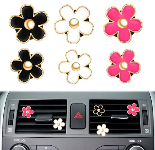 6 Stücke Gänseblümchen Deko Car Air Vent Clips Car Air Outlet Aromatherapy Auto Lufterfrischer Clip Blumen Gänseblümchen Blume Auto Clip für Auto Deko Innen Auto-Luftauslassgitter(Weiß,Rosa,Schwarz)