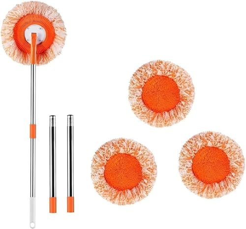 BAODBF Fregona de Pared de 1.9 m, Fregona Giratoria Ajustable de 360 Grados, Fregona de Girasol, Fregona de Limpieza de Paredes, Fregona de Pared Redonda, Fregona de Microfibra para Limpieza de Pisos