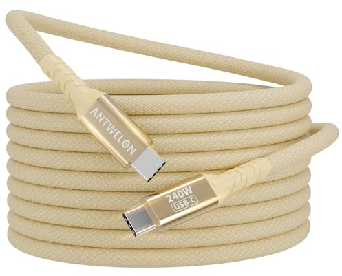 ANTWELON 240W Câble USB C vers USB C 2M PD 3.1 USB Type C Charge Rapide Nylon Cable pour iPhone 16 15 Pro Max Samsung Galaxy S24 S23 Macbook Pro iPad Pro (jaune)
