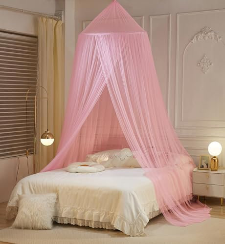 ZIQINPSQ Pink Large Mosquito Net for Single, Double King, Adult & Kid Beds; Indoor/Outdoor Dome Tent