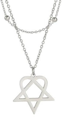 Hmsanase Collier Pendentif Argent Bijoux ​Hommes Femmes Necklace Heartagram Star Pendentif Collier Coeur Chaîne Pentagonale Collier pour Femmes Couple Style2S