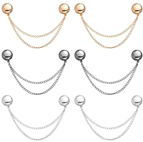 6pcs Magnet Clothing Pins, Metal Magnetic Clothing Clips with Chain Multi-Use Strong Magnet Pin Magnetic Button Clips for Fixing Hem of Hijab Clothes Long Pants Legs Sleeves of Shirts(Round Style)