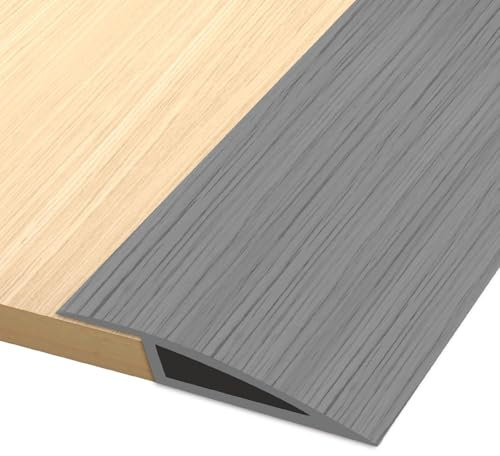 Hengrongshen PVC Türschwellen Leiste, 1M * 5CM Übergangsprofil Selbstklebend, Übergangsleiste Boden Höhenausgleich Abdeckleiste für Parkettböden Laminate Schwellen (Grau Holz, für 5mm bis 10mm)