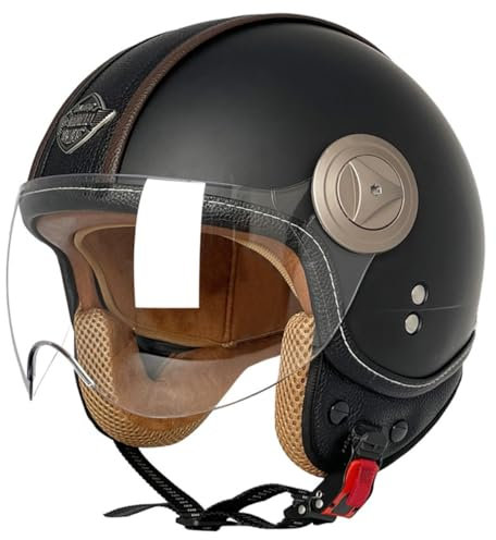 Retro Motorradhelm Deutsche Jethelm Motorrad Halbhelme Mit Visier Halbschalenhelm Cruiser Chopper Moped Roller Scooter Helm DOT/ECE-Zugelassen Offenem Helm Fürdamen Herren 15,M:57-58CM