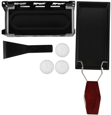 Happyyami Portable Raclette Grill Cheese Melter Pan Set with Foldable Wooden Handle, Non-Stick Black Raclette Table Grill Kit for Indoor Kitchen Baking, Includes 3 Candles for Soft Cheese Warmer