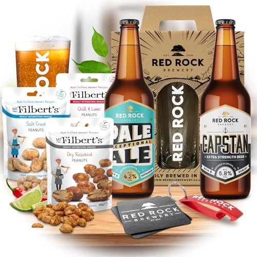 Red Rock Brewery Beers and Pint Glass Gift Set - 2 x Premium Devonshire Beers - Beer Hamper Set with Snacks