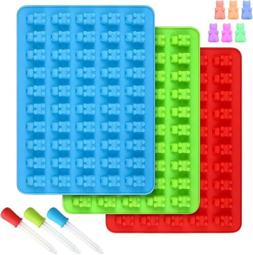 3 Pcs Mini Bear Gummy Moulds, 12 x 6 mm Jelly Moulds with 3 Droppers | Silicone Candy Bear Moulds,Nonstick Gummy Bear Mould,Easy to Clean,for Making Bear Shape Candy, Gummy, Chocolate, Jelly