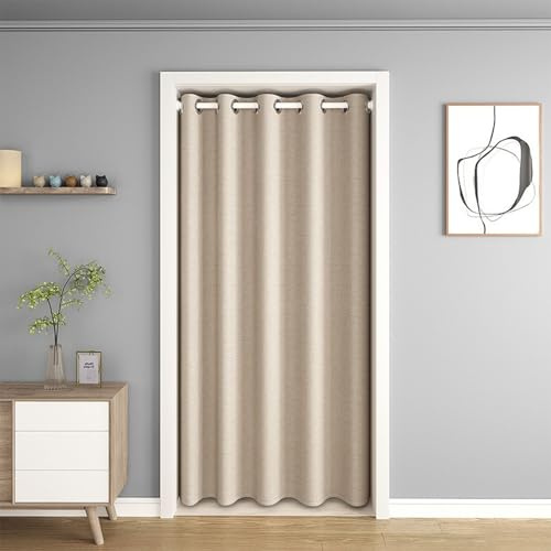Icegrey Tenda per porta per porta privacy, armadio tenda porta per camera da letto soggiorno, Tende Termiche Isolanti per Interni, Tende Oscurante con Occhielli, Beige Yellow