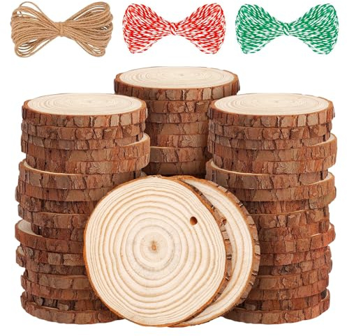 LOOFORE Natural Wood Slices, 54 Pcs 6-7cm with 3 Ropes