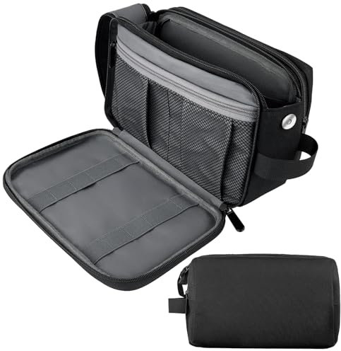 CNMTCCO Black kulturbeutel Herren, Reise Kulturbeutel Kosmetiktasche mit Doppelter Reißverschlussöffnung, Großer Stauraum,5L