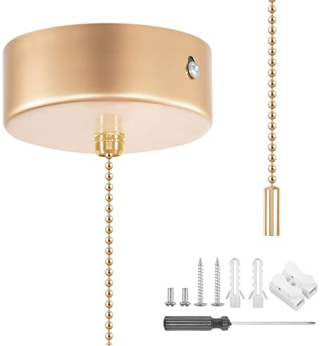 sdhiiolp Badezimmer Zugschnur Chrom LichtSchalter,Zugschalter für das Badezimmer Mit Kettensatz und Montagewerkzeug für Stylish Upgrade Bad-Accessoires Runde Zylinde Aureate
