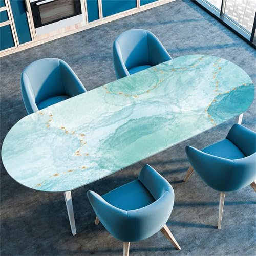 Highdi 3D Elastische Oval Tischdecke Abwaschbar, Spanntischdecke Gartentischdecke Outdoor Oval Tischdecke mit Gummizug für Esszimmer, Küche (91x152cm(36x60), Nebel 2)