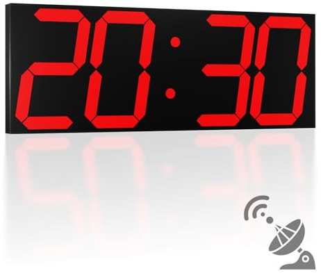 CHKOSDA 18,7 tum automatisk digital väggklocka, LED-väggklocka med stor skärm, multifunktionsklocka med larm och timer, automatisk tidssynkronisering digital klocka med justerbar ljusstyrka (röd)