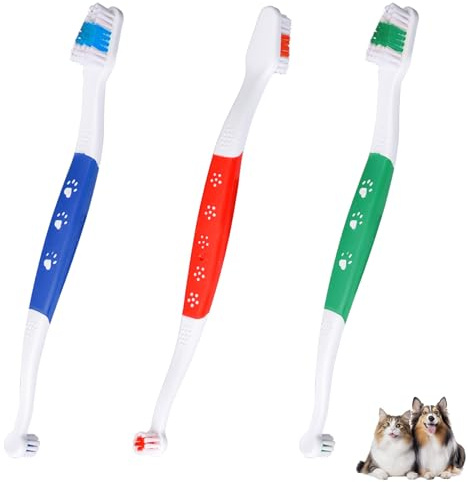 3 Cepillos de Dientes de Doble Cabezal para Mascotas para Perros y Gatos, Cerdas Suaves Cepillo de Dientes para Limpieza de Dientes de Mascotas para Perros y Gatos Cuidado Dental(Tres Colores)