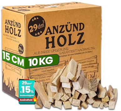 Kaminholz Breuer Anfeuerholz Anzündholz 10kg, Anmachholz aus deutschem Weichholz – 15% Restfeuchte, chemiefrei, 15cm Langen Stücke für Kamin, Ofen, Grill, Smoker & Feuerste