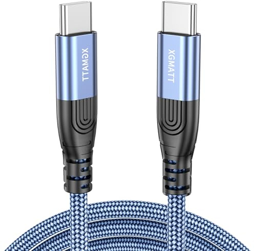 XGMATT Cable extra largo USB C a USB C 8 M PD 60 W tipo C a tipo C cable de carga rápida compatible con iPhone 15, MacBook Air/Pro, iPad Pro 2020, Samsung Galaxy S22/S21 S21 S21+ S20, azul